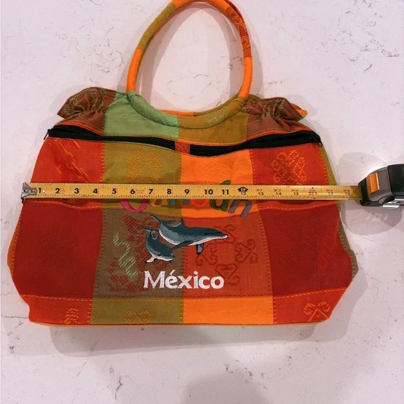 Artisanal Tote Cancun Mexican w/embroidered Dolphin & brights colors Great Bag - Picture 5 of 7